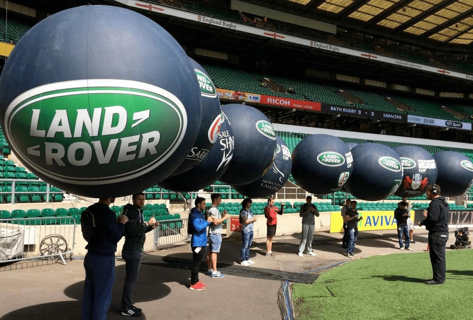 Large inflatable advertising display attracting attention at outdoor event